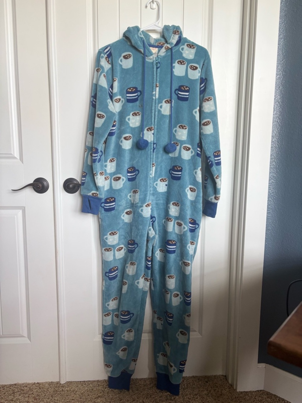 munki munki Light Blue Hot Cocoa Print Hooded Onesie Pajamas